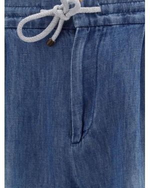 Brunello Cucinelli Linen Pants Drawstring Pockets - Blue