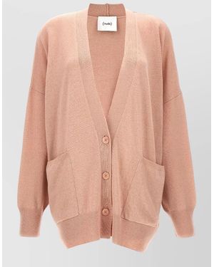 Nude Wool Oversized V-Neck Cardigan - Pink