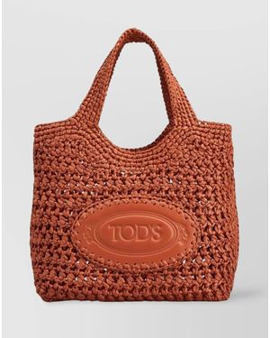 Tod's Raffia And Leather Mini Tote Bag - Red
