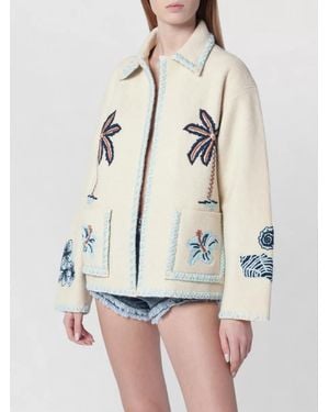 Alanui Long Sleeve Coat Embroidered Design Pockets - Natural