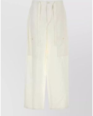 Jil Sander Linen Cargo Trousers Belt Loops Side Pockets - White