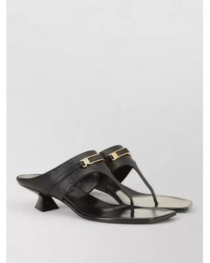 Sergio Rossi Textured Leather Thong Mules Square Toe Kitten Heel - Multicolour