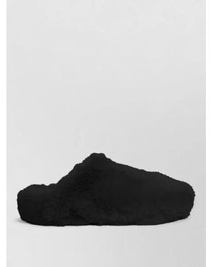 LA ROSE Faux Fur Flat Sole Open Back Slippers - Black