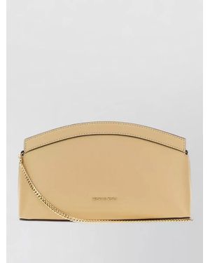 Michael Kors Small Athena Leather Clutch Curved Top Chain - Natural