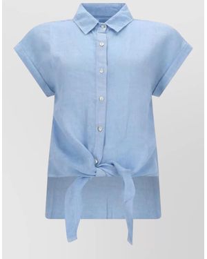 120% Lino Collared Shirt Short Sleeves Tie Front - Blue