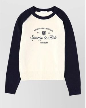 Sporty & Rich Logo Jersey Crew Neck Raglan Sleeves - Blue
