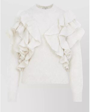 Elisabetta Franchi Mohair-Blend Ruffled Short-Sleeve High-Neck Jumper - White