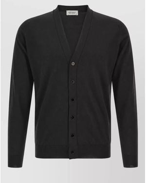 John Smedley Merino Wool V-Neck Ribbed Cardigan - Black