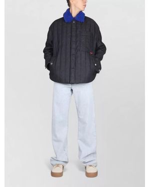 Sunnei Jacket Faux Fur Collar Quilted Pockets - Blue