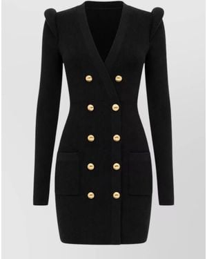 Elisabetta Franchi Knit Dress Knee Length Buttons - Black