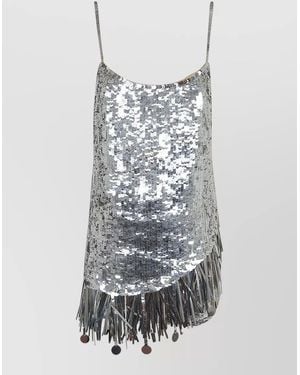ANDAMANE Sequin Fringe Mini Dress - White