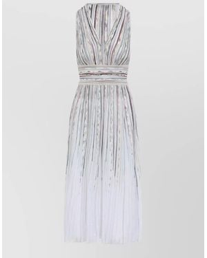 Missoni Striped Sleeveless V-Neck Pleated Midi Dress - White