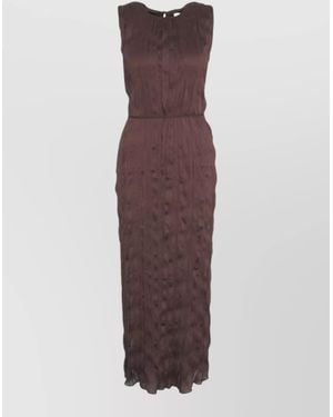 STAUD Maxi Dress Pleated Texture Keyhole Back Drawstring - Purple