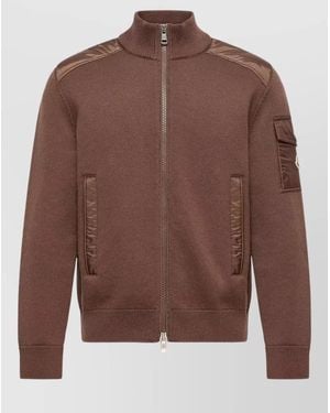 Moncler Wool Padded Cardigan High Collar Zip - Brown