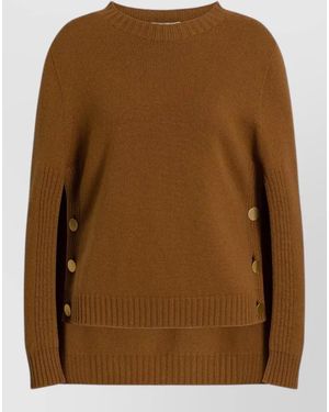 Alberta Ferretti Knit Top Buttoned Front Crew Neck - Brown