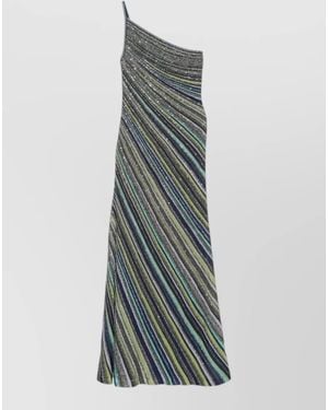 Missoni One Shoulder Striped Maxi Evening Dress - Multicolor