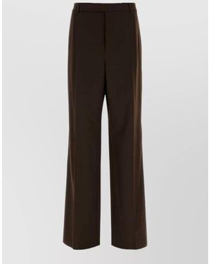 Saint Laurent Wool Wide-Leg Trousers - Brown