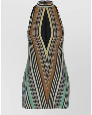 Missoni Lame Viscose Dress Halter Neck Stripes - Multicolour
