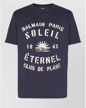 Balmain Crew Neck Graphic Print Short Sleeve T-Shirt - Blue