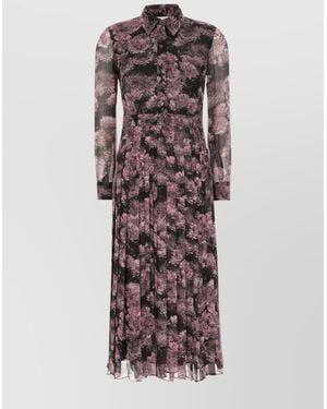 Tory Burch Silk Dress With Floral Pattern And Pleated Skirt - Multicolour