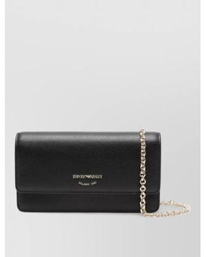 Emporio Armani Leather Mini Crossbody Bag Chain Strap - Black