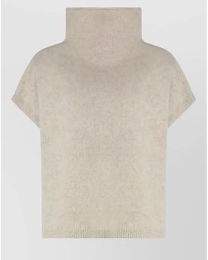 P.A.R.O.S.H. Knit Top Cap Sleeves High Neck Hem - Natural