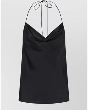 Valentino Halterneck Satin Top Sleeveless Draped Front - Black