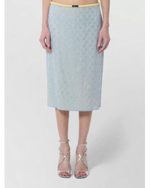 Gucci Silk Chiffon Crystal Midi Skirt Belt - Blue
