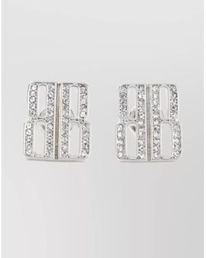 Balenciaga Geometric Stone Embellished Stud Earrings - Gray
