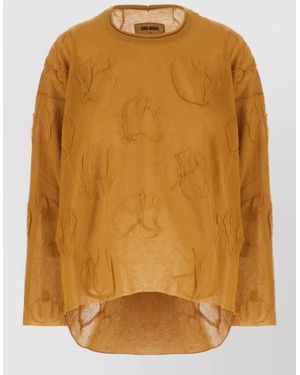 Uma Wang Cotton Blend Sweater Crew Neck Detail - Natural