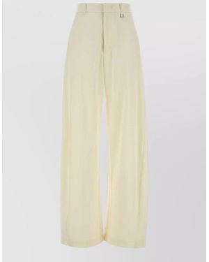 GIUSEPPE DI MORABITO Wool Palazzo Trousers Wide Leg Belt Loops - White
