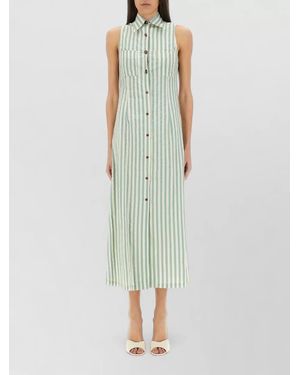 Alysi Striped Sleeveless Chemisier Dress Side Slit - Green