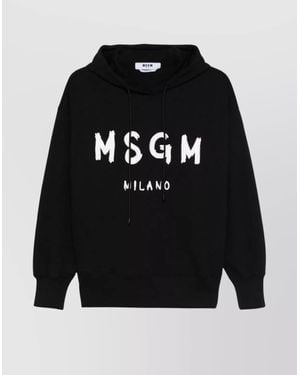MSGM Oversized Knit Hoodie With Ribbed Finish - Black