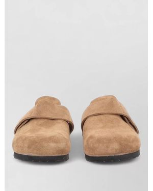 Birkenstock Suede Slippers Adjustable Strap Open Back - Natural
