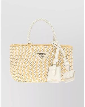 Prada Leather And Raffia Shoulder Bag - Natural