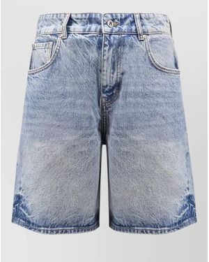 Represent Stone Washed Denim Bermuda Shorts Belt Loops - Blue
