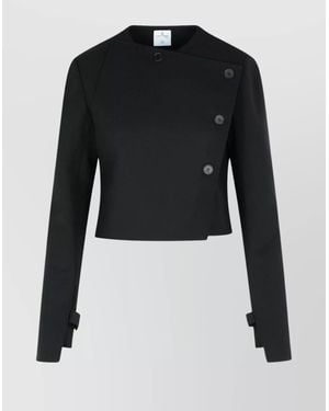 Courreges Asymmetric Double Breasted Wool Blend Jacket - Black
