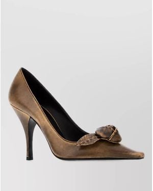 Prada Suede Leather Rose Appliqué Court Shoes - Brown