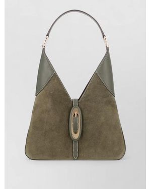 Michael Kors Suede Shoulder Bag Oval Buckle Detail - Green