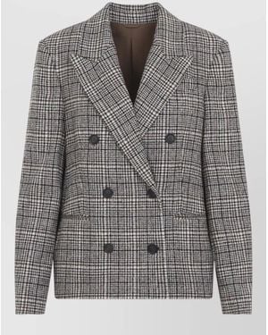 Brunello Cucinelli Checked Double Breasted Jacket Front Pockets - Grey