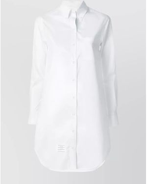 Thom Browne Cotton Point Collar Shirt Dress - White