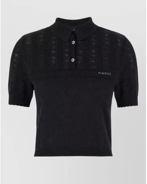 Marni Short Sleeve Knit Polo Collar Top - Black