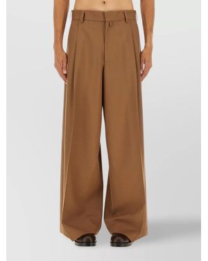 Dries Van Noten Wool Pleated Wide-Leg Trousers - Brown