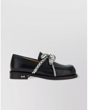 Mach & Mach Leather Crystal Studs Loafers - Black