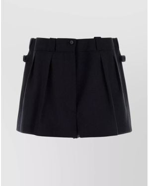 Prada Wool Shorts With Pleated Design And Belt Loops - Blue