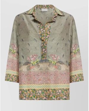 Pierre Louis Mascia Silk Floral Shirt And Wide Leg Trousers - Grey