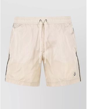 Moncler Polyamide Swim Shorts Side Stripe Back Pocket - Natural