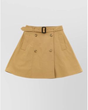 Burberry Cotton Twill Double-Breasted A-Line Skirt - Natural