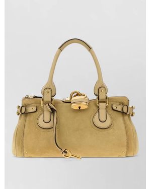 Chloé Paddington Suede Shopping Shoulder Bag Top Handle - Metallic
