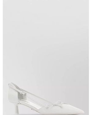 Prada Leather Court Shoes Bow Detail Kitten Heel - White